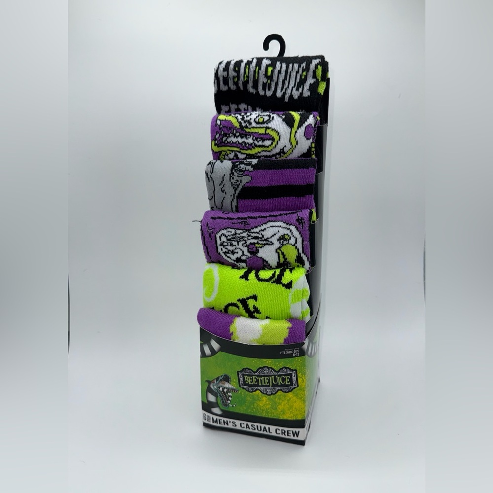 Beetlejuice the movie  CREW SOCKS 6 Pair Men Size 8-12 Bioworld NEW